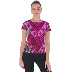 Pink Batik Cloth Fabric Short Sleeve Sports Top 