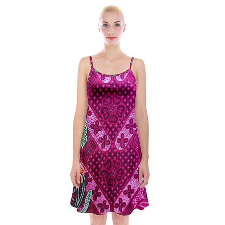 Pink Batik Cloth Fabric Spaghetti Strap Velvet Dress