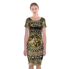 Gold Roman Shield Costume Classic Short Sleeve Midi Dress by BangZart