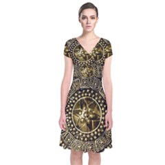 Gold Roman Shield Costume Short Sleeve Front Wrap Dress by BangZart