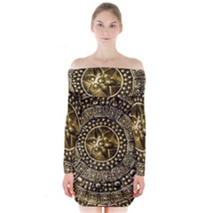 Gold Roman Shield Costume Long Sleeve Off Shoulder Dress by BangZart