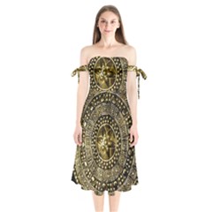 Gold Roman Shield Costume Shoulder Tie Bardot Midi Dress by BangZart