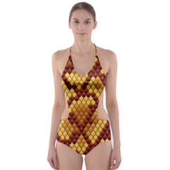 Snake Skin Pattern Vector Cut-out One Piece Swimsuit