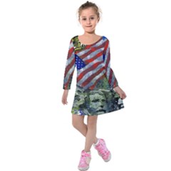 Usa United States Of America Images Independence Day Kids  Long Sleeve Velvet Dress by BangZart