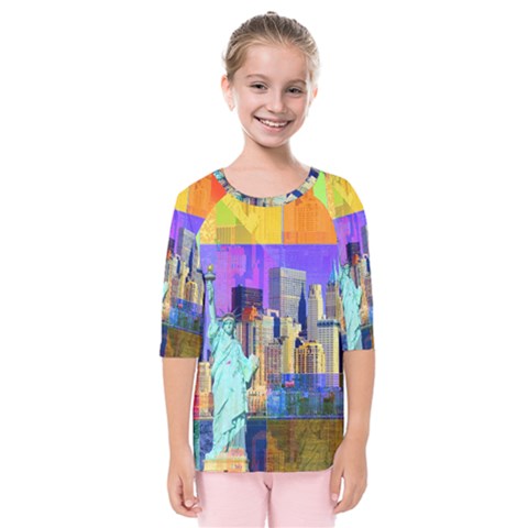 New York City The Statue Of Liberty Kids  Quarter Sleeve Raglan Tee by BangZart