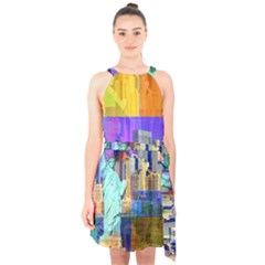 New York City The Statue Of Liberty Halter Collar Waist Tie Chiffon Dress by BangZart