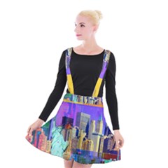 New York City The Statue Of Liberty Suspender Skater Skirt by BangZart