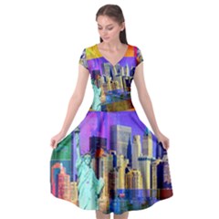 New York City The Statue Of Liberty Cap Sleeve Wrap Front Dress by BangZart