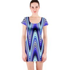 Waves Blue Short Sleeve Bodycon Dress by Colorfulart23