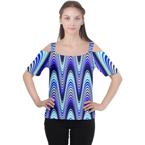 Waves Blue Cutout Shoulder Tee by Colorfulart23