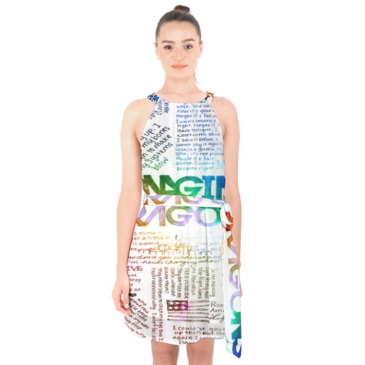 Imagine Dragons Quotes Halter Collar Waist Tie Chiffon Dress