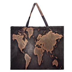 Grunge Map Of Earth Zipper Large Tote Bag