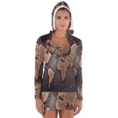 Grunge Map Of Earth Long Sleeve Hooded T-shirt