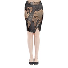 Grunge Map Of Earth Midi Wrap Pencil Skirt by BangZart