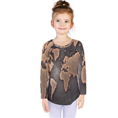 Grunge Map Of Earth Kids  Long Sleeve Tee