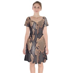 Grunge Map Of Earth Short Sleeve Bardot Dress