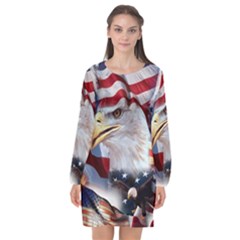 United States Of America Images Independence Day Long Sleeve Chiffon Shift Dress  by BangZart