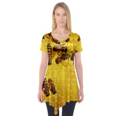 Honey Honeycomb Short Sleeve Tunic  by BangZart