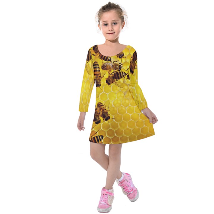 Honey Honeycomb Kids  Long Sleeve Velvet Dress