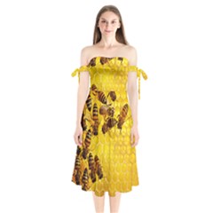 Honey Honeycomb Shoulder Tie Bardot Midi Dress by BangZart