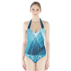 Glass Bulding Halter Swimsuit