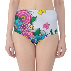 Flowers Pattern Vector Art High-waist Bikini Bottoms by BangZart