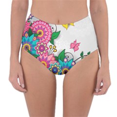 Flowers Pattern Vector Art Reversible High-waist Bikini Bottoms