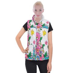 Flowers Pattern Vector Art Women s Button Up Puffer Vest