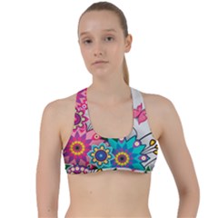 Flowers Pattern Vector Art Criss Cross Racerback Sports Bra