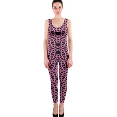 Triangle Knot Pink And Black Fabric Onepiece Catsuit by BangZart