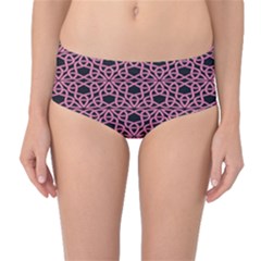 Triangle Knot Pink And Black Fabric Mid-waist Bikini Bottoms