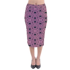 Triangle Knot Pink And Black Fabric Velvet Midi Pencil Skirt