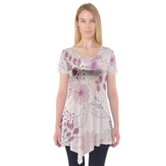 Leaves Pattern Short Sleeve Tunic 