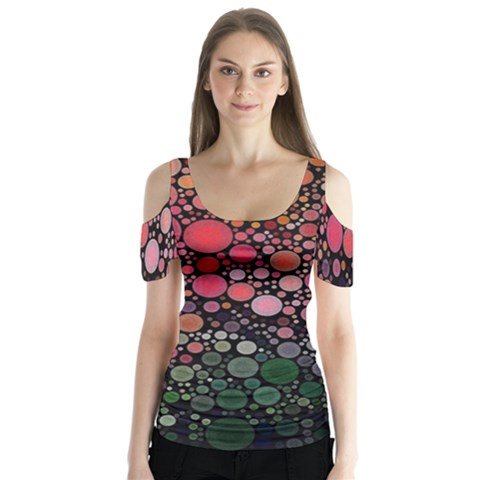 Circle Abstract Butterfly Sleeve Cutout Tee  by BangZart