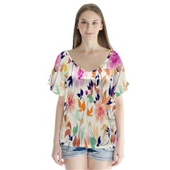 Vector Floral Art Flutter Sleeve Top by BangZart