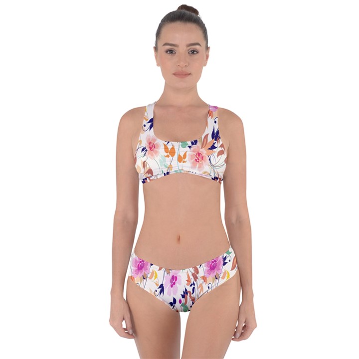 Vector Floral Art Criss Cross Bikini Set