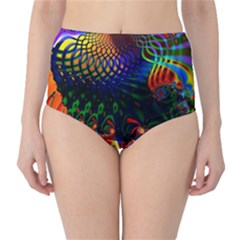 Colored Fractal High-waist Bikini Bottoms