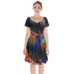 Colored Fractal Short Sleeve Bardot Dress