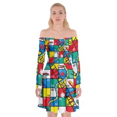 Snakes And Ladders Off Shoulder Skater Dress