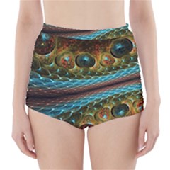 Fractal Snake Skin High-waisted Bikini Bottoms by BangZart