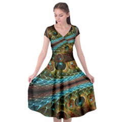 Fractal Snake Skin Cap Sleeve Wrap Front Dress