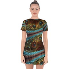 Fractal Snake Skin Drop Hem Mini Chiffon Dress