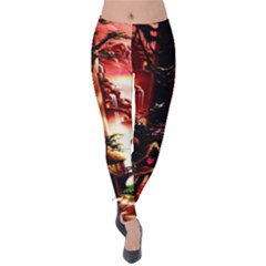 Fantasy Art Story Lodge Girl Rabbits Flowers Velvet Leggings by BangZart