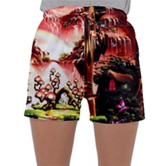 Fantasy Art Story Lodge Girl Rabbits Flowers Sleepwear Shorts by BangZart