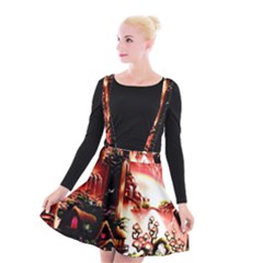 Fantasy Art Story Lodge Girl Rabbits Flowers Suspender Skater Skirt