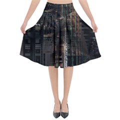 Blacktechnology Circuit Board Electronic Computer Flared Midi Skirt