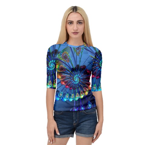 Top Peacock Feathers Quarter Sleeve Tee by BangZart