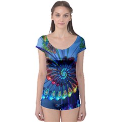 Top Peacock Feathers Boyleg Leotard  by BangZart