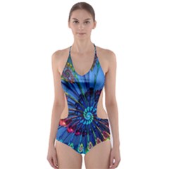 Top Peacock Feathers Cut-out One Piece Swimsuit