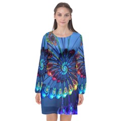 Top Peacock Feathers Long Sleeve Chiffon Shift Dress  by BangZart